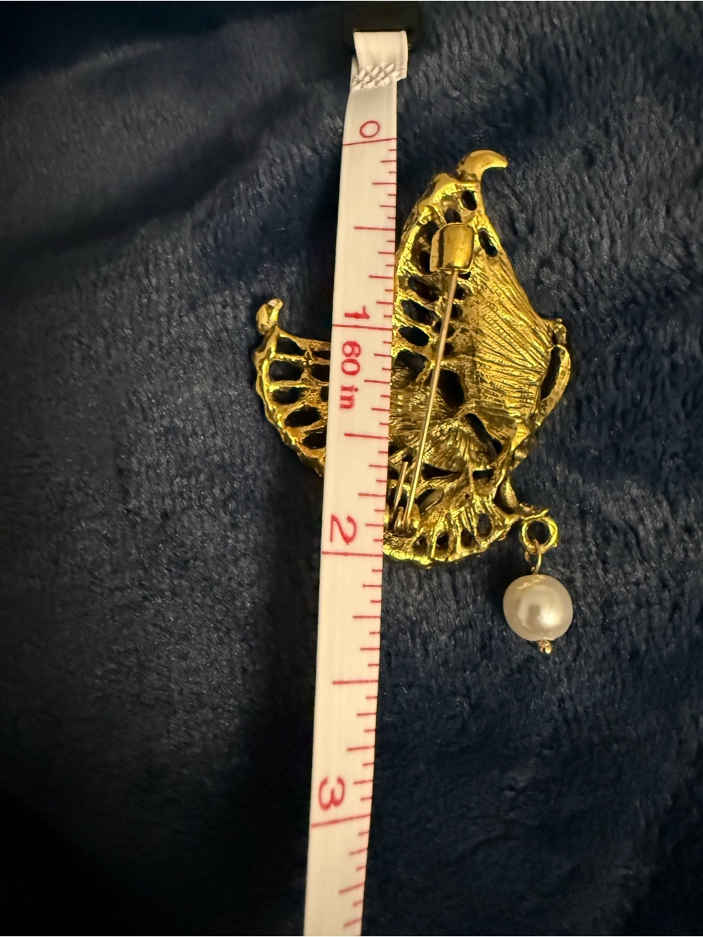 Brooch Multicolor Set In Gold Crystal Butterfly Pin with Pearl Drop #12 - Picture 3 of 4